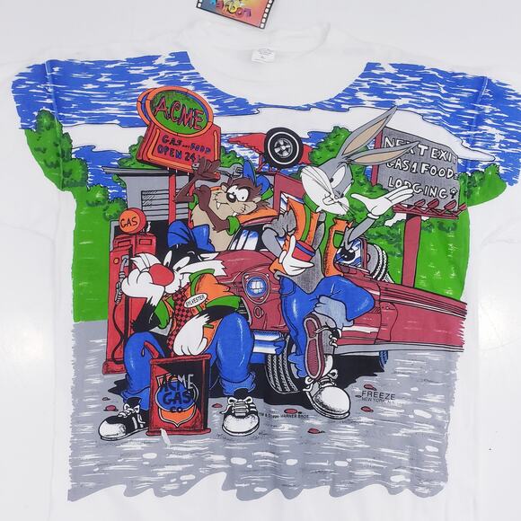 Vintage Looney Tunes Shirt Mens XL Acme Gas Station Graphic Freeze 90s 1994 - Picture 1 of 14
